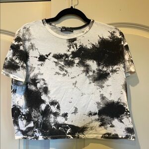 Zara Black and White tie-dye Crop Tee